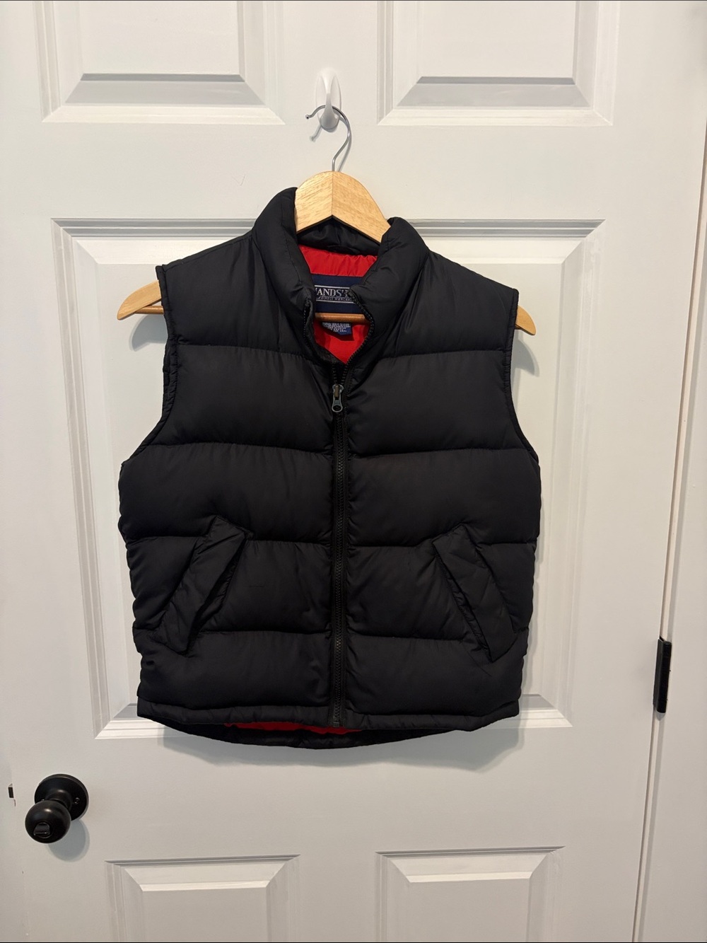Lands' End Black Puffer Vest with Red Lining